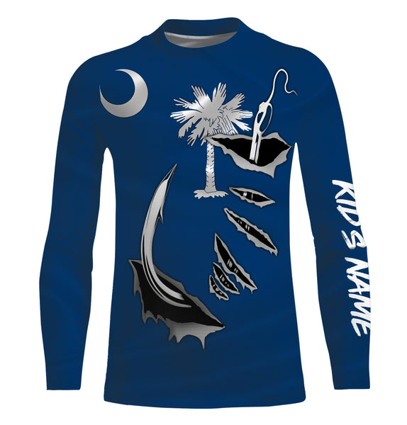 SC Fishing Custom South Carolina Flag 3D Fish Hook UV Protection Long sleeve UPF 30+ personalized fishing apparel gifts - IPHW446