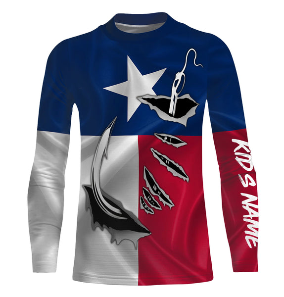 Custom Texas Flag Texas Fishing 3D Fish Hook UV Protection Long Sleeve UPF 30+ personalized fishing apparel gift - IPHW450