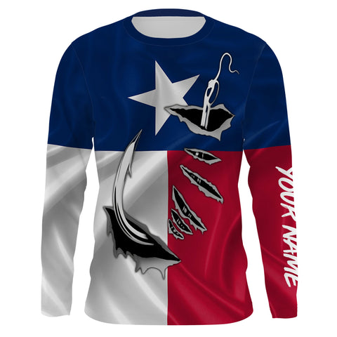 Custom Texas Flag Texas Fishing 3D Fish Hook UV Protection Long Sleeve UPF 30+ personalized fishing apparel gift - IPHW450