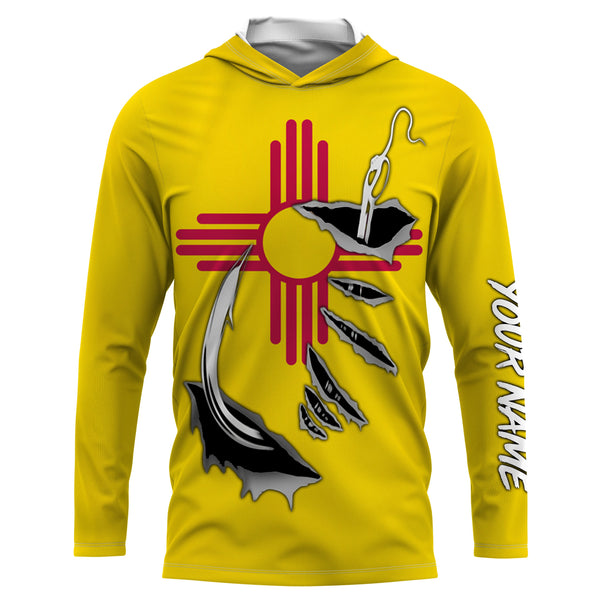 NM Fishing 3D Fish Hook New Mexico Flag UV protection quick dry customize name long sleeves shirts UPF 30+ personalized fishing apparel gift for Fishing lovers - IPHW472