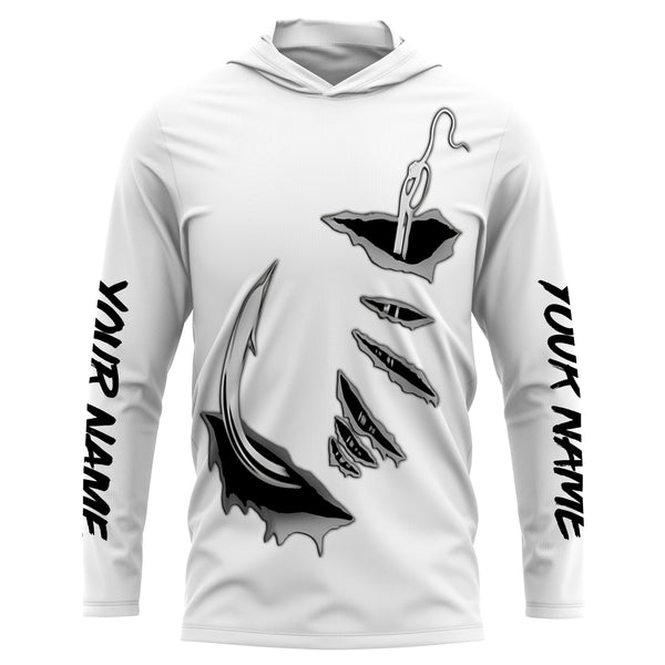 Fishing Fish hook Custom Long sleeve performance Fishing Shirts | white IPHW2996