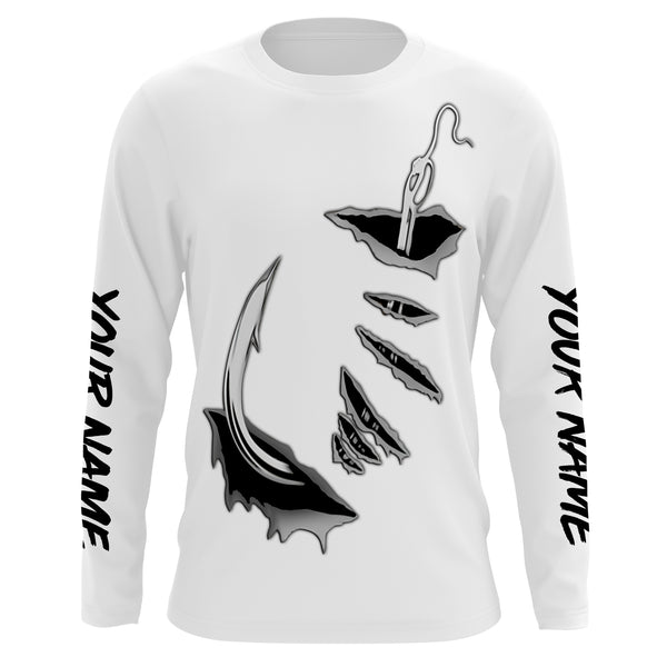 Fishing Fish hook Custom Long sleeve performance Fishing Shirts | white IPHW2996