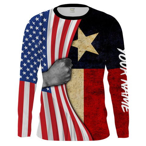 Personalized American Texas Flag Custom Long Sleeve performance Shirts, Patriotic apparel 4th of July day - IPHW1159