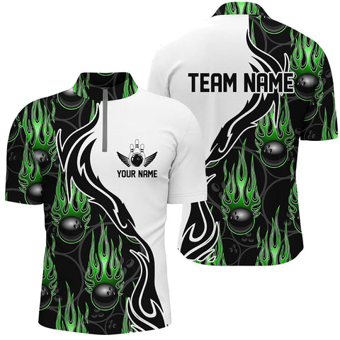 Custom Bowling Shirts For Men And Women, Personalized Flame Bowling Team Jerseys | Green IPHW5004