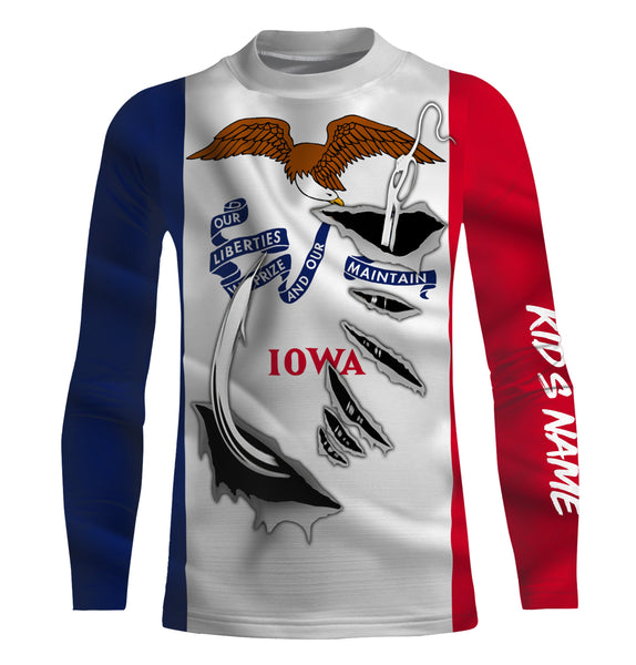 Iowa Flag 3D Fish Hook UV protection custom long sleeves shirts UPF 30+ fishing apparel gifts - IPHW478