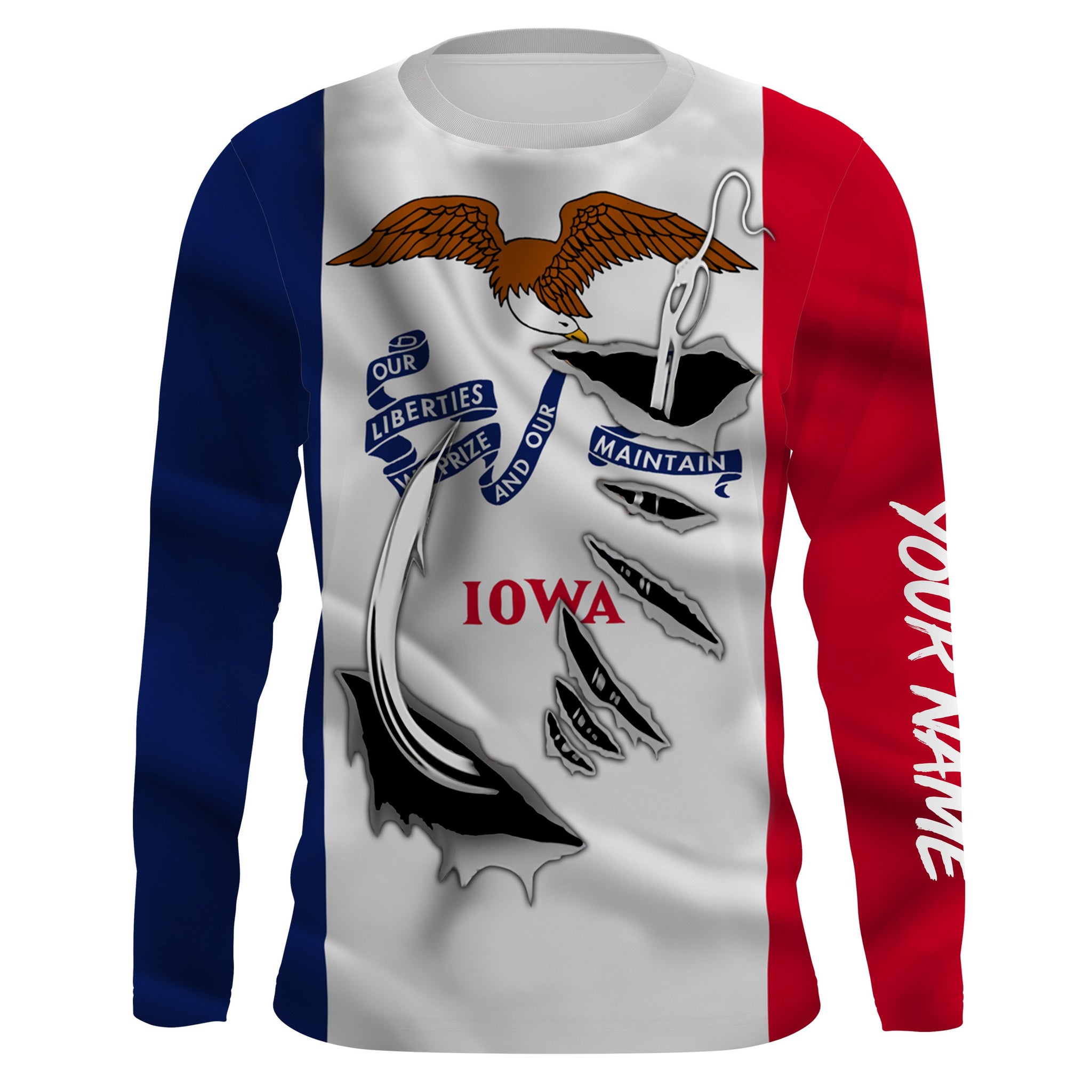 Iowa Flag 3D Fish Hook UV protection custom long sleeves shirts UPF 30+ fishing apparel gifts - IPHW478