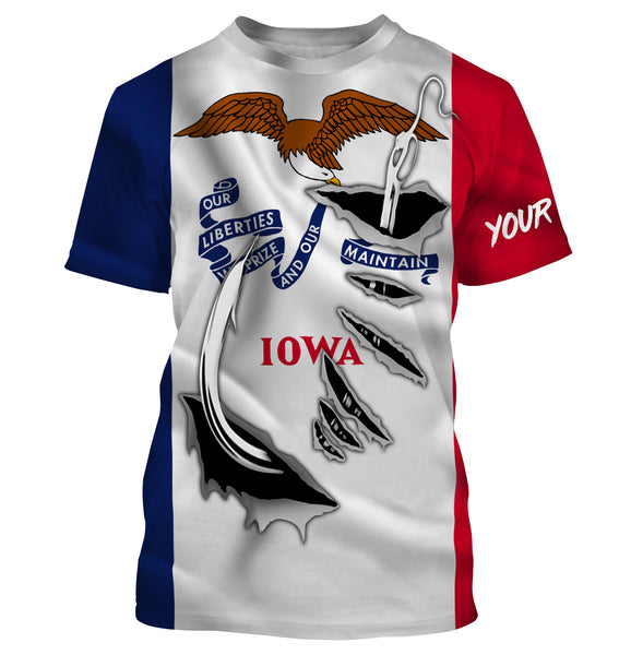 Iowa Flag 3D Fish Hook UV protection custom long sleeves shirts UPF 30+ fishing apparel gifts - IPHW478