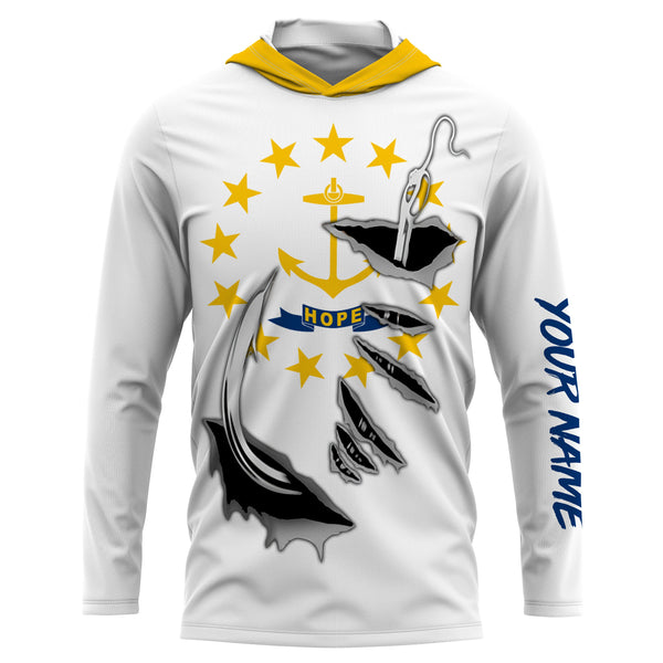 Rhode Island Flag 3D Fish Hook UV Protection Custom Long Sleeve performance Fishing Shirts UPF 30+ - IPHW504