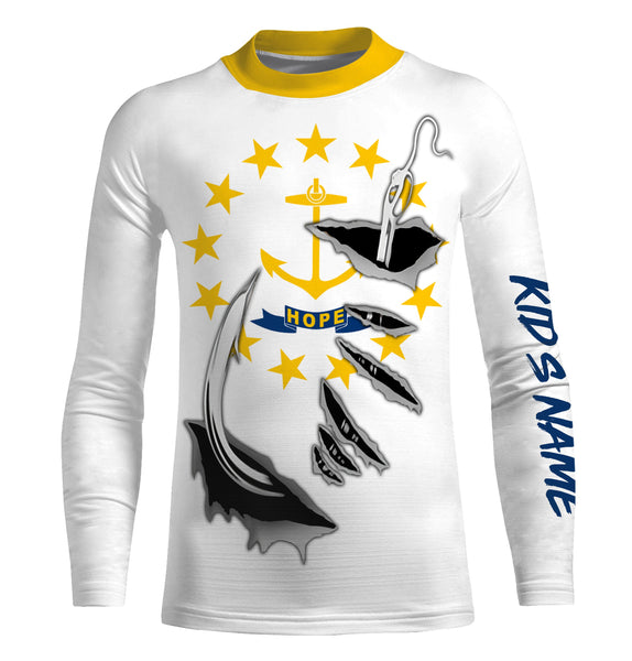 Rhode Island Flag 3D Fish Hook UV Protection Custom Long Sleeve performance Fishing Shirts UPF 30+ - IPHW504