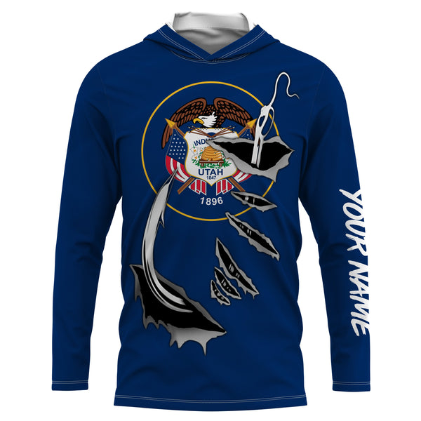 Utah Flag 3D Fish hook UV protection Custom long sleeve performance Fishing Shirts UPF 30+ fishing apparel - IPHW513