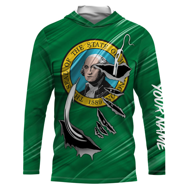 Washington Flag Fish hook Custom long sleeve performance Fishing Shirts fishing apparel - IPHW515