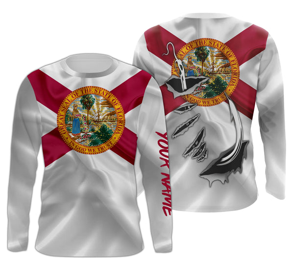 Florida Flag Fish Hook Custom UV Protection Long Sleeve performance Fishing Shirts IPHW482