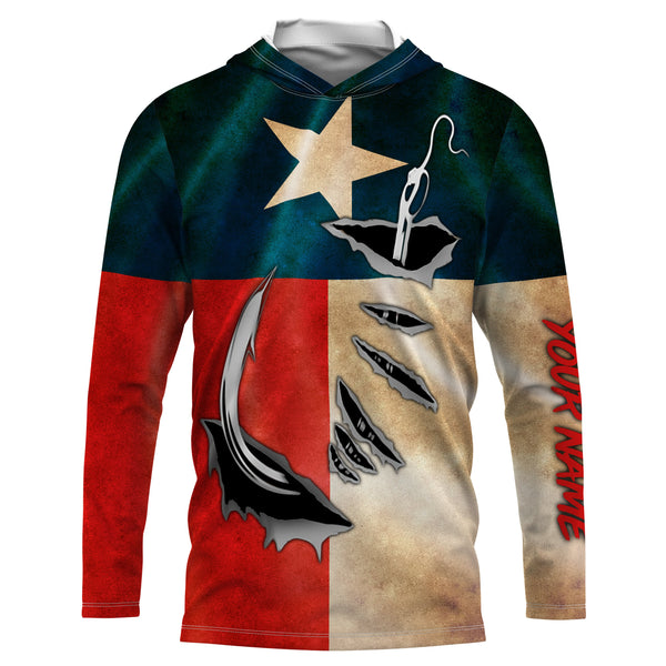 Vintage Texas Flag Custom Long Sleeve Fishing Shirts, Texas Fishing Apparel IPHW663