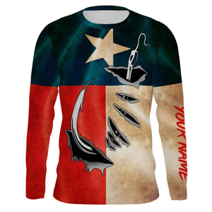 Vintage Texas Flag Custom Long Sleeve Fishing Shirts, Texas Fishing Apparel IPHW663