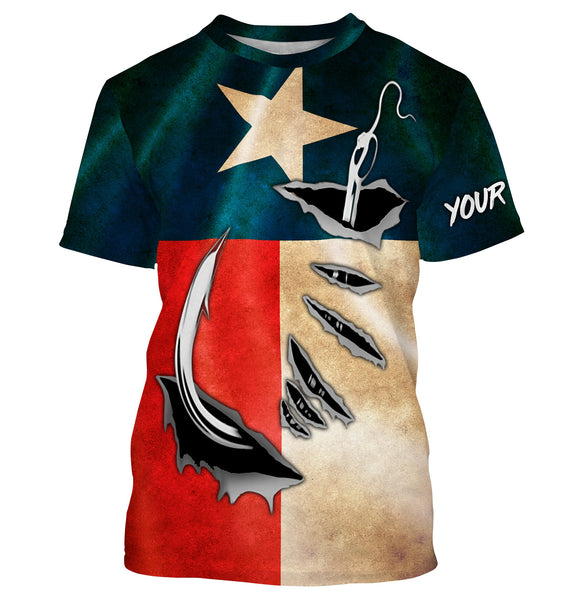 Vintage Texas Flag Custom Long Sleeve Fishing Shirts, Texas Fishing Apparel IPHW663