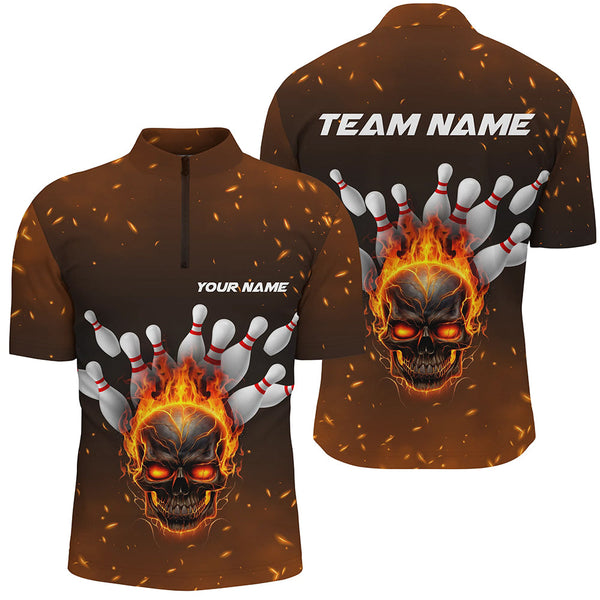 Flame Skull Custom Bowling Shirts For Men,  Skull Team Bowling Jersey Bowling Team Shirt IPHW5143