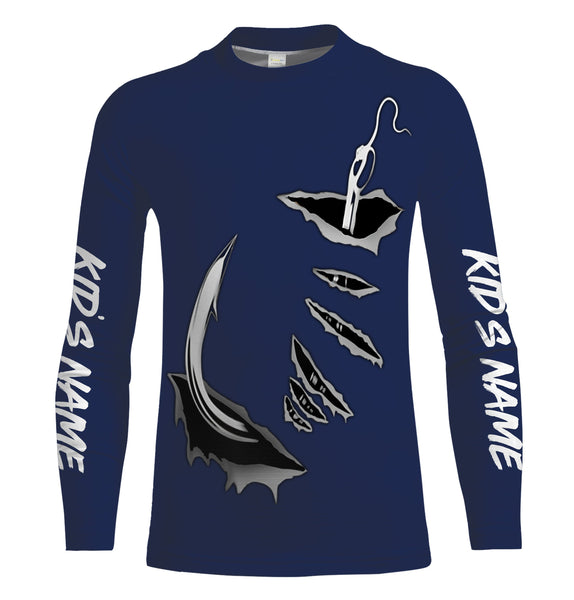 Fish hook Custom Navy blue Long Sleeve performance Fishing Shirts Fishing jerseys - IPHW1488