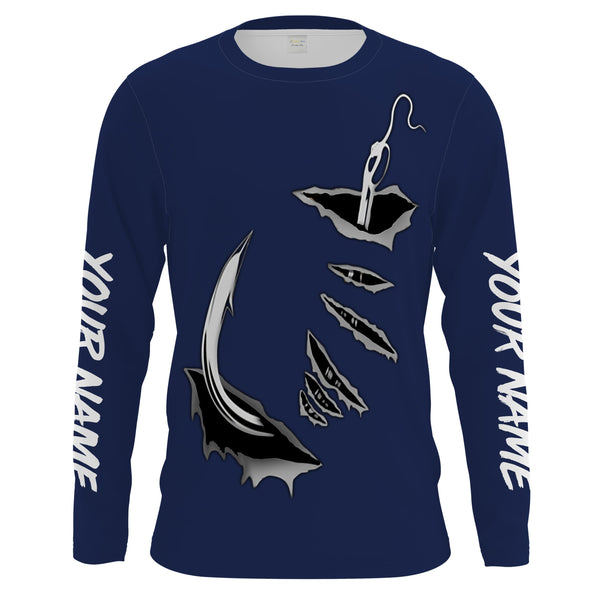 Fish hook Custom Navy blue Long Sleeve performance Fishing Shirts Fishing jerseys - IPHW1488