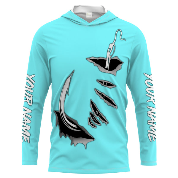 Fish hook Custom Sky blue Long Sleeve performance Fishing Shirts Fishing jerseys - IPHW1489