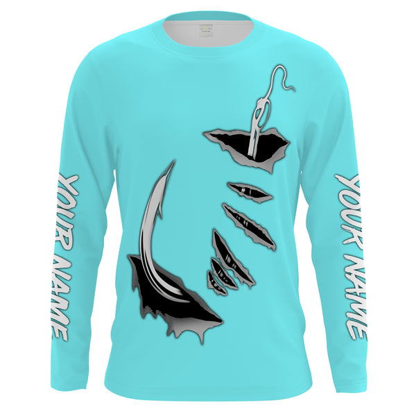 Fish hook Custom Sky blue Long Sleeve performance Fishing Shirts Fishing jerseys - IPHW1489