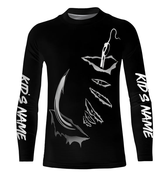 3D Fish hook Customize UV Protection Long sleeve performance black Fishing Shirts - IPHW522