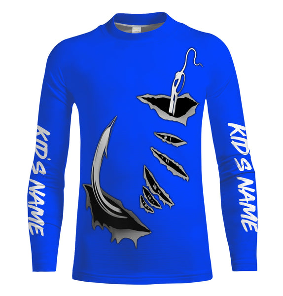 Fish hook Custom Blue Long Sleeve performance Fishing Shirts Fishing jerseys - IPHW1365