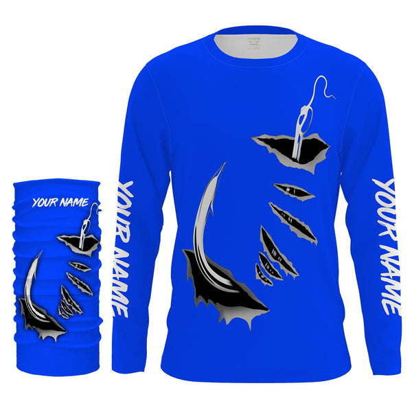 Fish hook Custom Blue Long Sleeve performance Fishing Shirts Fishing jerseys - IPHW1365