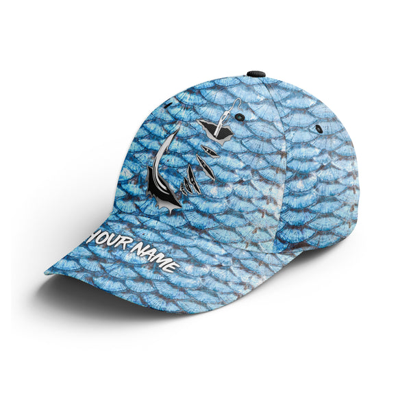 Blue Fish scales Fish hook custom adjustable mesh Fishing Baseball Trucker Angler hat cap IPHW2921