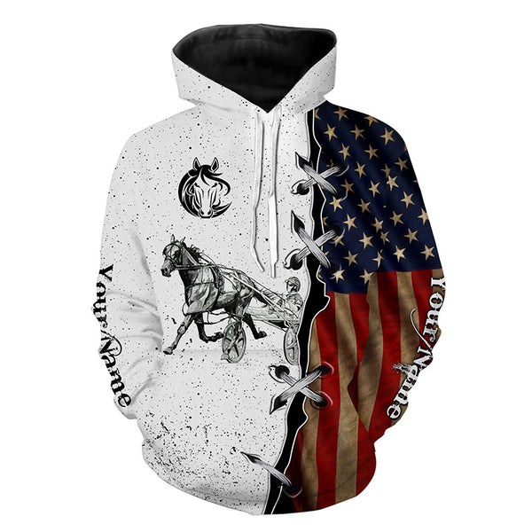 Vintage American flag Custom Harness racing Shirts, Horse riding All over print Shirts IPHW3656