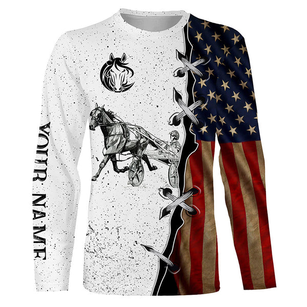 Vintage American flag Custom Harness racing Shirts, Horse riding All over print Shirts IPHW3656