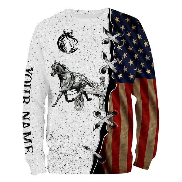 Vintage American flag Custom Harness racing Shirts, Horse riding All over print Shirts IPHW3656