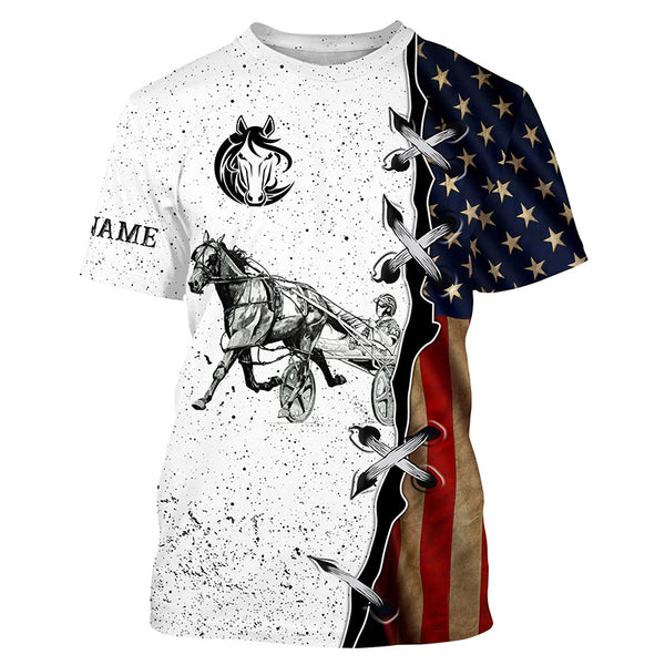 Vintage American flag Custom Harness racing Shirts, Horse riding All over print Shirts IPHW3656