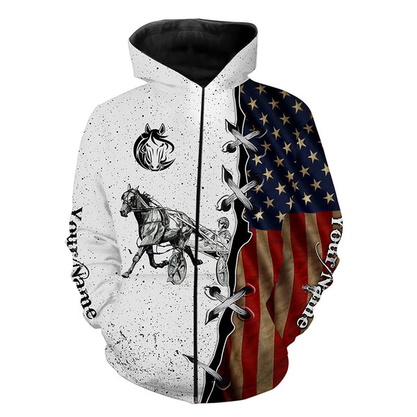 Vintage American flag Custom Harness racing Shirts, Horse riding All over print Shirts IPHW3656