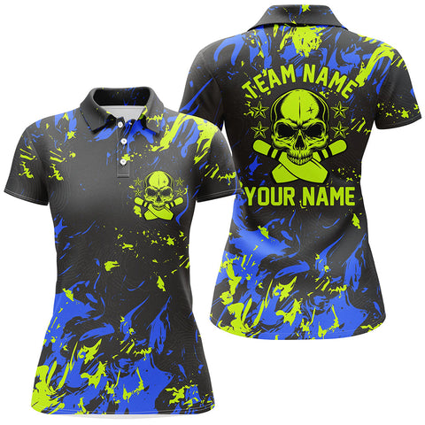 Custom Bowling Jerseys For Women, Personalized Skull Bowling Team Shirts Bowling Pin IPHW5182