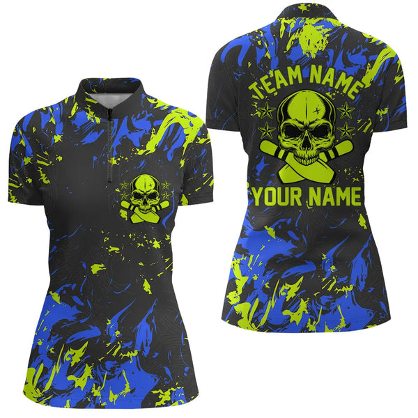 Custom Bowling Jerseys For Women, Personalized Skull Bowling Team Shirts Bowling Pin IPHW5182