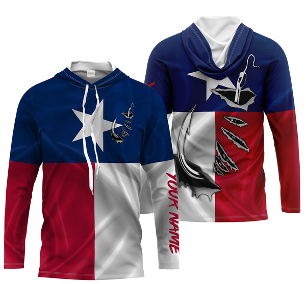 TX Fishing 3D Fish hook Texas Flag Patrotic Custom Long Sleeve performance Fishing Shirts gifts - IPHW1381