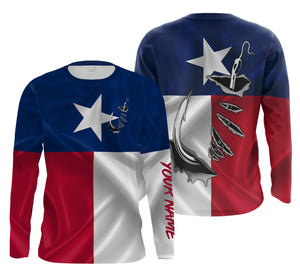 TX Fishing 3D Fish hook Texas Flag Patrotic Custom Long Sleeve performance Fishing Shirts gifts - IPHW1381