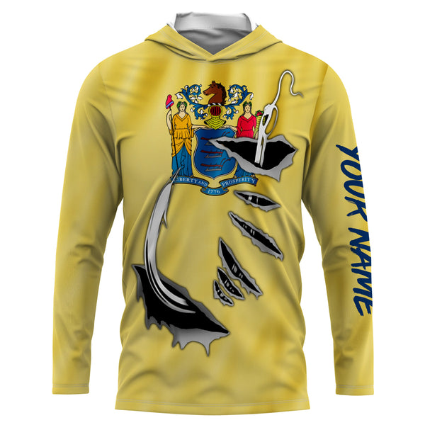 New Jersey Flag 3D Fish Hook UV Protection Custom Long Sleeve performance Fishing Shirts IPHW499