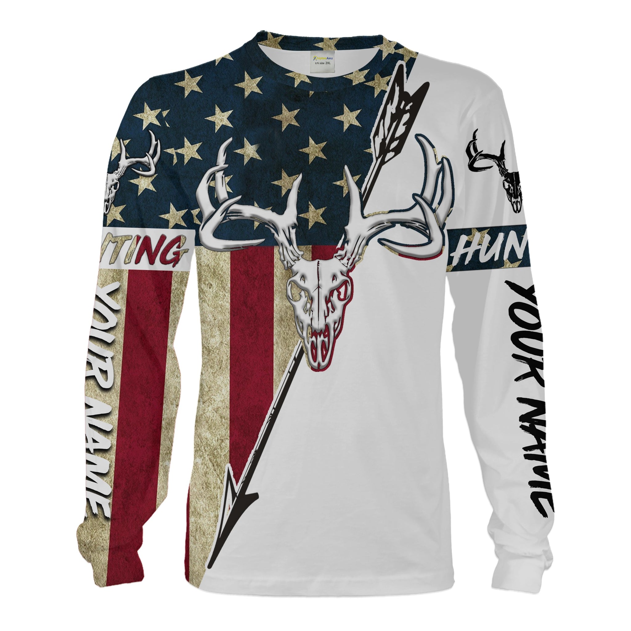 Bow Hunter Deer Hunting American Flag Custom All over print Shirts, Deer skull shirts - IPHW1158