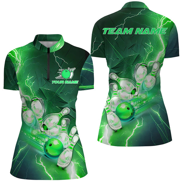 Lightning Strike Custom Green Bowling Polo Shirts, Bowling Team Jerseys For Men IPHW5220