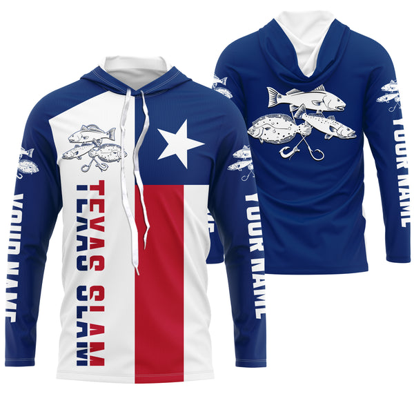 Personalized Texas Flag Fishing Shirts, Redfish Trout Flounder Texas Slam Fishing apparel - IPHW2007