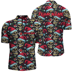 Funny Christmas Skull Wear Santa Hat Bowling Men Quarter Zip Shirts Strike Bowling Team Outfits IPHW5317