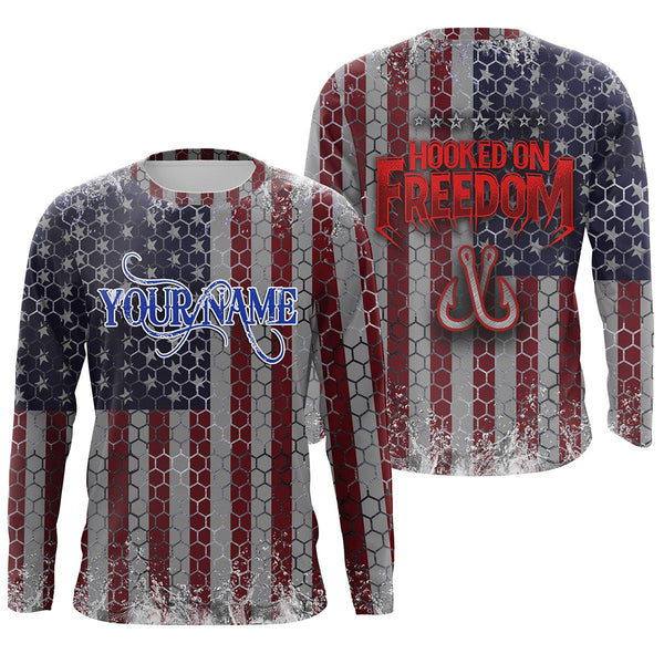 Custom American Flag Long Sleeve Performance Fishing Shirts, Patriotic Fishing Apparel IPHW698