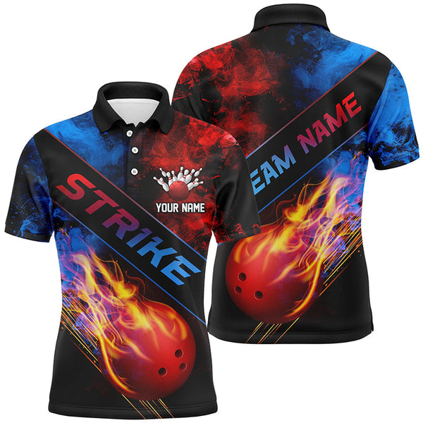 Flame Bowling Ball Custom Bowling Shirts For Men And Women, Red And Blue Smoke Bowler Outfit IPHW5988