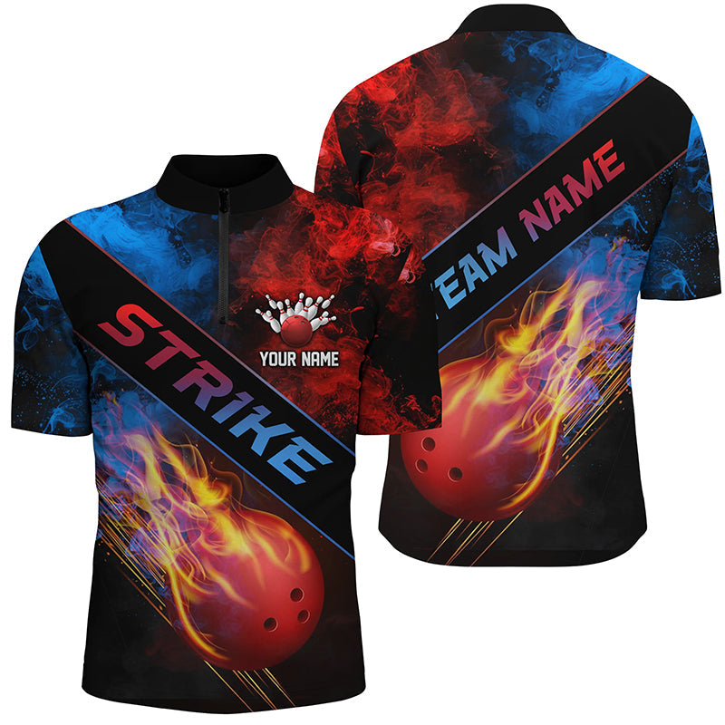 Flame Bowling Ball Custom Bowling Shirts For Men And Women, Red And Blue Smoke Bowler Outfit IPHW5988