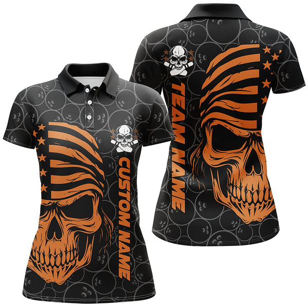 American Flag Skull Custom Bowling Jerseys For Women, Patriotic Bowling Team Shirts IPHW5185