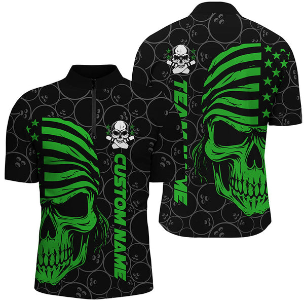 American Flag Skull Custom Bowling Jerseys For Men, Patriotic Bowling Team Shirts IPHW5186