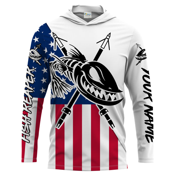 Custom Bowfishing American Flag Fishing Shirts, Bow Fishing Long Sleeve Performance Fishing Shirts - IPHW1651