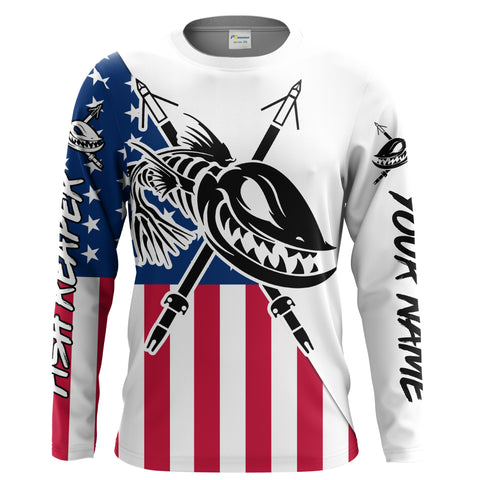 Custom Bowfishing American Flag Fishing Shirts, Bow Fishing Long Sleeve Performance Fishing Shirts - IPHW1651