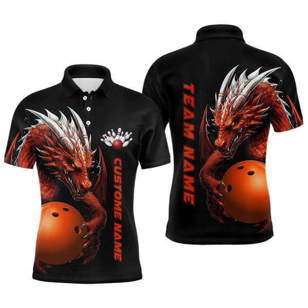 Custom Red Flame Bowling Team Polo Shirts, Dragon Bowling Shirts For Men, Bowling Ball Jerseys IPHW5233